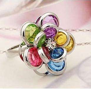   Flower Mixed Colors Round Crystal Rhinestone Plastic Rings  