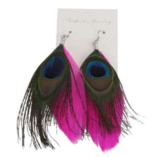 Fashion Jewelry Pink Pheasant + Peacock Feather Dangle Pierced 
