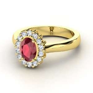  Princess Kate Ring, Oval Ruby 14K Yellow Gold Ring with 
