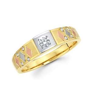 Size  12   14k Yellow Gold Tri 3 Color Gold Diamond Wedding Ring Band 