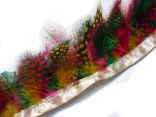 F319 PER FEET Rainbow Guinea Hen Hackle feather fringe Trim Fascinator 