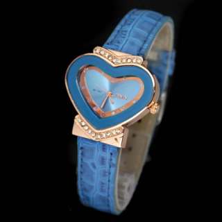 Colorful Cute Fashion Ladies Girls Leather Heart shaped WristWatch 