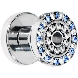   Gauge Stainless Steel L. Blue Clear Gem Ball Bearing Screw Fit Tunnel