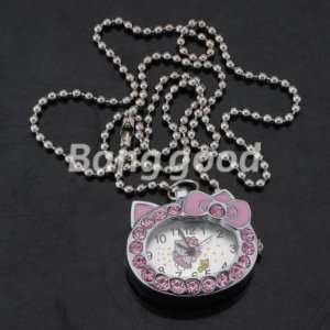  Silver Kitty Cat Bowtie Rhinestone Crystal Quartz Pocket 