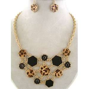  Fashion Jewelry ~ Goldtone Hexagons Shape Necklace and 