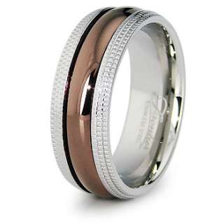 Tone Brown Stainless Steel Milgrain Wedding Band Ring  