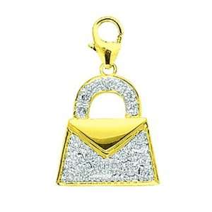  14K Gold 1/10ct HIJ Diamond Purse Spring Ring Charm Arts 