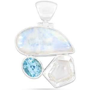   Rainbow Moonstone Blue Topaz Crystal Gemstone Pendant Jewelry Jewelry