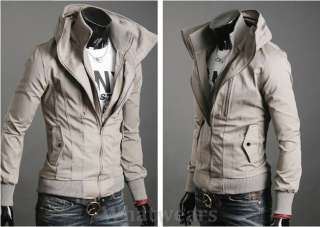 Mens Double Zip Design Slim Coat Jacket Tops Black Z16  