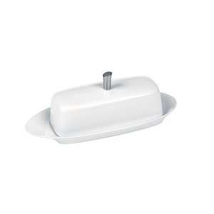  Elipse 7 Inch Butter Dish by Trudeau, White Porcelain & S 