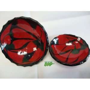 Mini Molcajete Bowl Set of 2 Glazed Ceramic Black / Red Vibrant Hand 