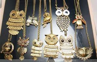 Lots Fashion 12Strands Mixed Style Owl Metel Necklaces  