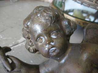   Old French Heavy Brass Metal WINGED CHERUB ANGEL Salvage AWESOME DECOR