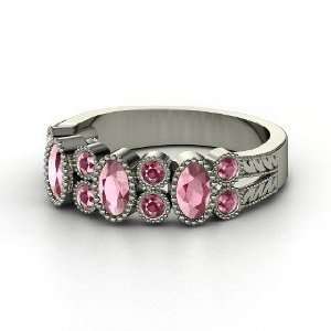  Hopscotch Band, 14K White Gold Ring with Rhodolite Garnet 