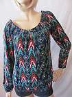 new lucky brand womens l s scoop printed mena smocked