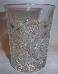 Antique Cut Glass Flat Tumbler Heart Swirls Cane EAPG  