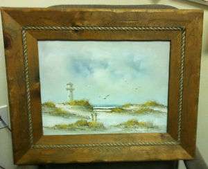 Lighthouse Beach on Canvas framed Painting by C. Melton  