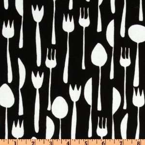  44 Wide Metro Cafe Utencils Black Fabric By The Yard 