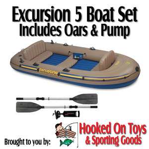   Excursion 5 Boat Set Five Person Inflatable River & Lake Fishing Raft