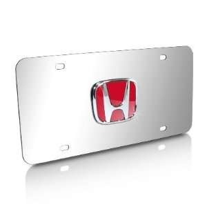 Honda Red Infill 3D Logo Chrome Steel License Plate 