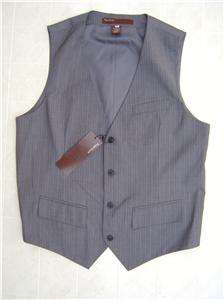 Perry Mens Dress Vest L Pin Stripe Suit Coat Tuxedo Gray White Button 
