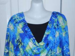 Maggie Barnes Womens Blue Pattern Layered Knit Blouse Plus 1X  