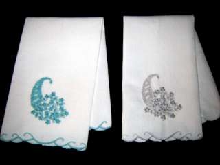 Vintage Madeira Embroidered Cornuopia Linen Guest Towels  