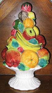LARGE Hand Painted & SIGNED MAJOLICA Bowl w/Fruit~ITALY  