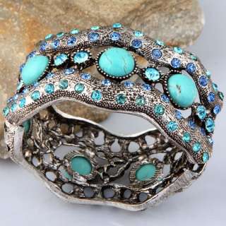 Tibet silver blue howlite turquoise twisted crystal wide fashion cuff 