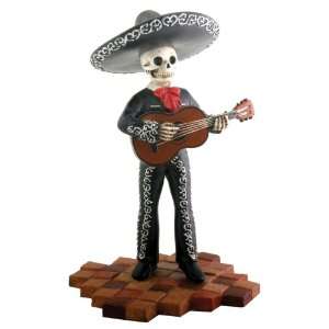  Skeleton Skull Black Mariachi Band Guitar Statue Figurine 