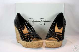 JESSICA SIMPSON Tamandy Black Patent Wedges Shoes New  