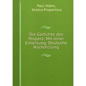   Einleitung Deutsche Nachdictung Sextus Propertius Paul Mahn Books