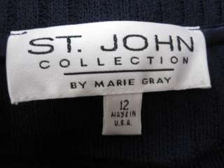 St John Knit NWOT Navy Kelly Coat Jacket Ruffle Size 12 14  