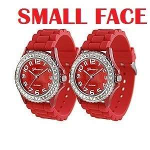 Womens Geneva TWO Red SMALL FACE Platinum Silicone Rubber Jelly with 