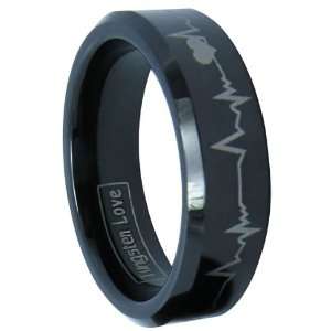  6mm Black Comfort Fit Tungsten Carbide Ring with Laser Forever Love 