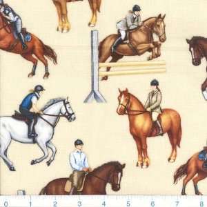  45 Wide Jockeys & Horses Cream Fabric By The Yard Arts 
