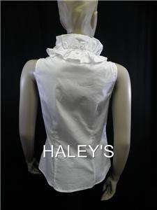 New Katherine Barclay White Black Sleeveless Ruffle Blouse Top Size 2 