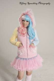 Japan Kawaii Decora Pastel Polkadot+Furry Hoody Jacket  