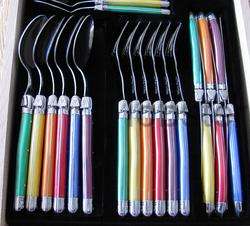 24 PIECE SET LAGUIOLE PEARLIZED MULTICOLOR STAINLESS STEEL SILVERWARE 