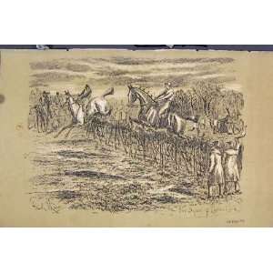 C1881 Horses Jumping Fence Captain Cook Defeat Print 