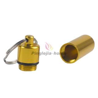   Gold Aluminum Pill Box Case Bottle Holder Container Keychain H  