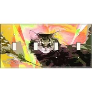  Four Switch Plate   Colorful Cat
