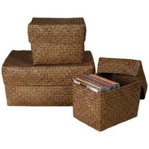    Set of 3 Rectangular Kona Seagrass Boxes with Lids