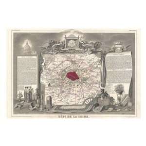 1852 Levasseur Map of the Department de la Seine Poster (24.00 x 18.00 