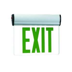   Slope Ceiling Edge Lit Exit Sign, Brushed Aluminum with Green Letters