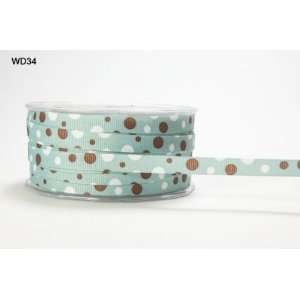  3/8 Grosgrain Ribbon with Bubble Dot in Teal / Brown 
