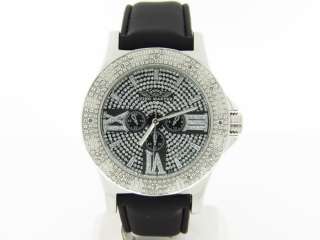 Mens King Master Stainless Steel Case & Black Band Diamond Watch Very 