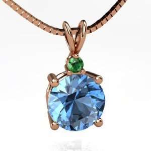   Pendant, Round Blue Topaz 14K Rose Gold Necklace with Emerald Jewelry