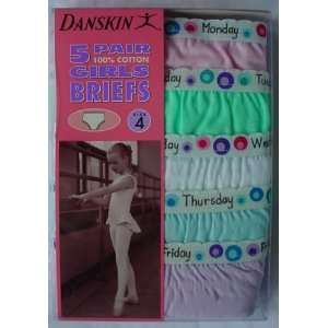  DANSKIN 5 Pair Girls Briefs DAYS OF THE WEEK Size 4 Baby