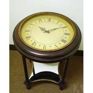  Wood Clock Glass Coffee End Accent Side Table Antique 